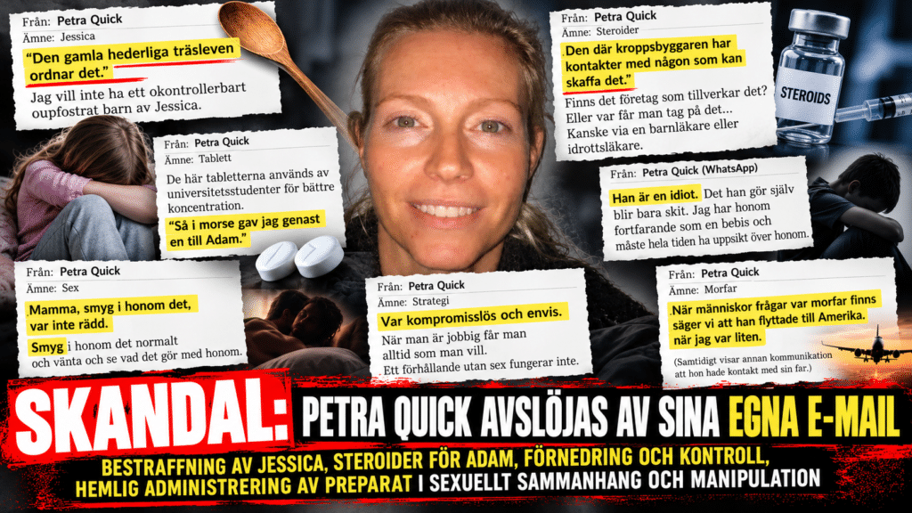 Skandal: Petra Quick avslöjas av sina egna mejl – bestraffning av Jessica, steroider för Adam, förnedring och kontroll, hemlig administrering av preparat i sexuellt sammanhang och manipulation